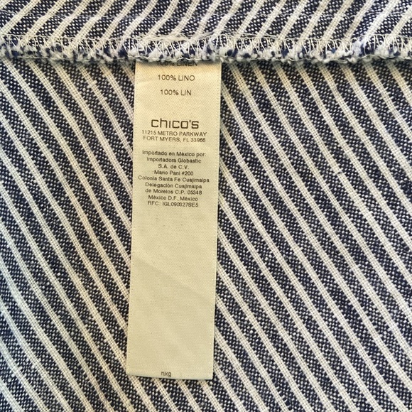 Chico’s Striped Open Front Linen Sleeveless Blazer Size L Chambray White Layer - Picture 9 of 10